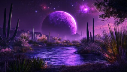 night landscape with moon and stars