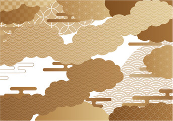 金色の和柄の雲の背景素材