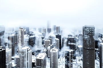 Foggy City Skyline on a Snowy Winter Day