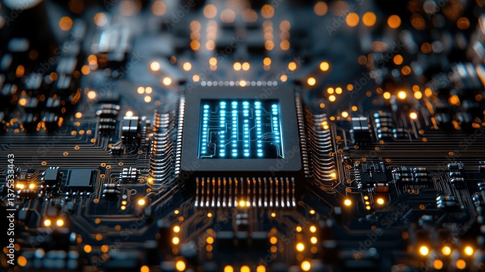 Poster illuminated microchip: a close-up view of modern technology