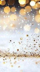 Gold Glitter and Bokeh Lights on White Background