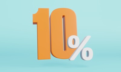 3D render of 10 Percentage(%) number isolated on colorful background