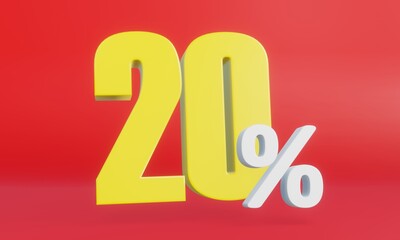 3D render of 20 Percentage(%) number isolated on colorful background