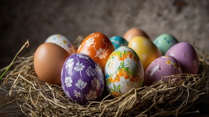 easter eggs in a nest