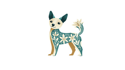 Obraz premium Floral Dog Design Teal and Cream Chihuahua with Lily Pattern