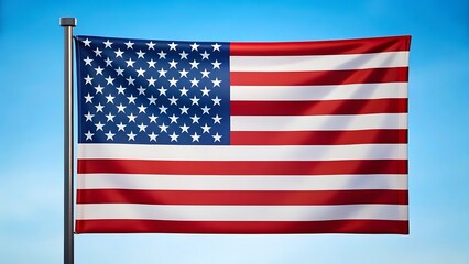 Fototapeta premium American flag waving against a clear blue sky.
