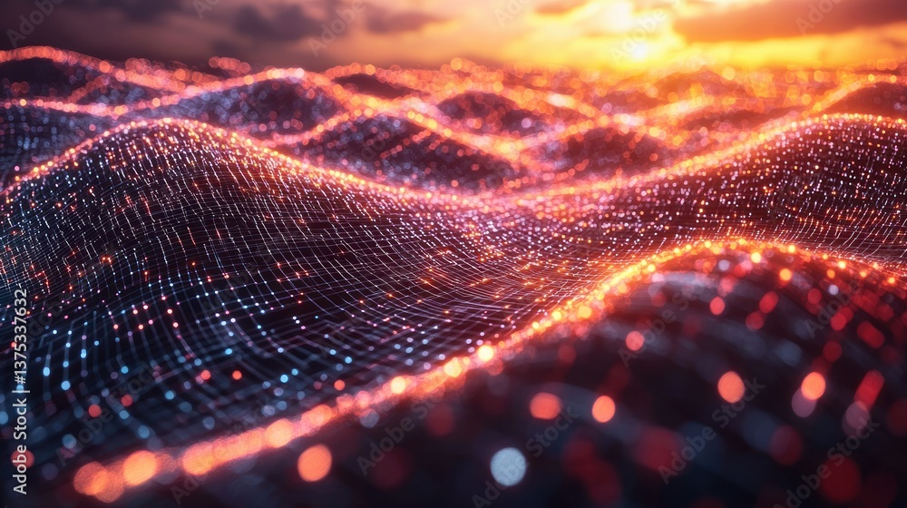 Poster abstract digital landscape: a mesmerizing interplay of light and form, creating a surreal and vibran