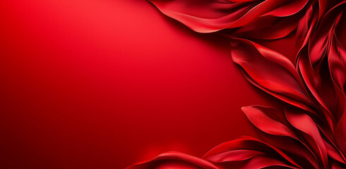 Obraz premium Elegant red background with flowing textured leaves, creating vibrant and dynamic visual. Perfect for design projects needing touch of sophistication and warmth