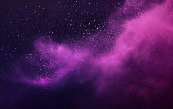 Purple Dust Explosion Effect on Black Background Creating Cosmic Texture