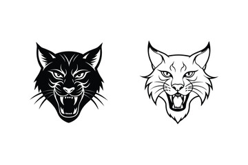 Wildcat Head Designs Black, White, Line Art, Mascot Logos