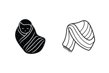 Swaddled Baby, Knitted Blanket, Newborn, Cozy, Warmth, Sleep, Comfort, Winter, Line Art, Illustration