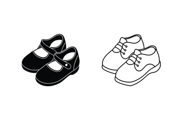 Black Mary Janes and White Lace Up Baby Shoes Illustration