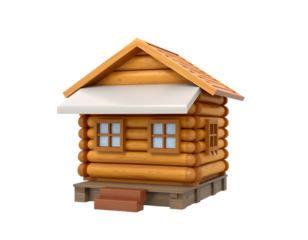 3D render of a cute wooden log cabin
