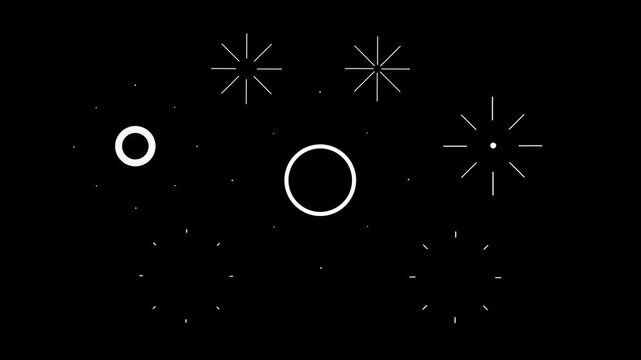Circles bursting fireworks explosion line shape blast, night Skye firework  circle pop up loop fireworks, celebrate, explosion, festival,  fire, cut-out animation on black screen. 4k