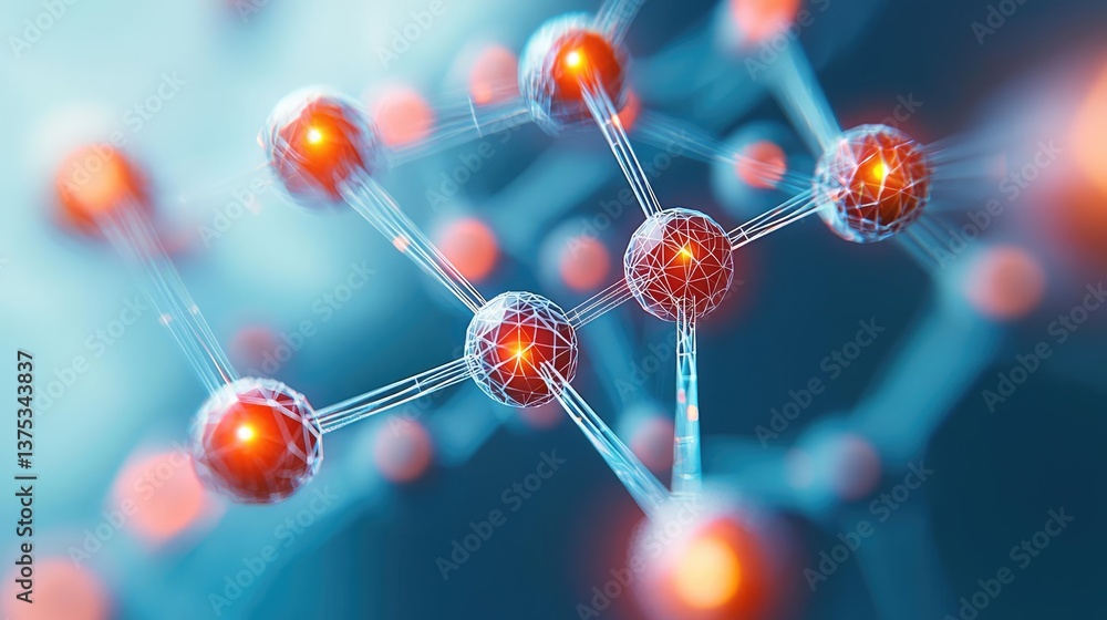 Poster biotechnology polygonal wireframe in medical laboratory concept. intricate molecular structure repre