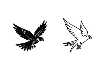 Two Peregrine Falcon Designs Black, White, Line Art, Bird, Flight, Raptor, Wings, Illustration, Vest