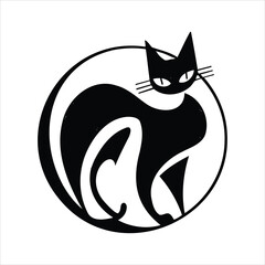 Elegant Silhouette: A minimalist image of a black cat, within a perfect circle, conveys sleekness. The monochromatic contrast makes for a clean and sophisticated design element.