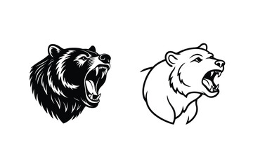Roaring Grizzly and Polar Bear Head Vector Illustrations