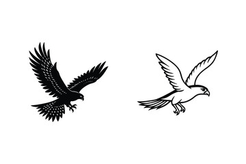 Two Elegant Eagle Designs Black Silhouette and Line Art