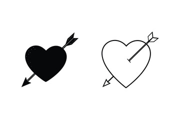 Heart pierced by arrow, love, romance, Valentines Day, icon, symbol, graphic, design, filled, outline