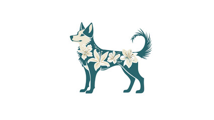 Fototapeta premium Elegant Teal Dog with Floral Design Artistic Canine Illustration