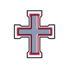 Fototapeta premium Stylized cross icon with red outline on transparent background 