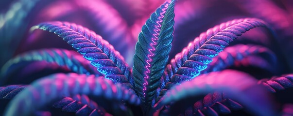 DNA plants with synthetic biology and science concept. Vibrant leaves illuminated with colorful neon lighting.