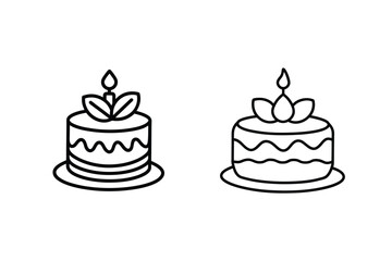 Two Simple Line Art Birthday Cakes with Candles and Leaves