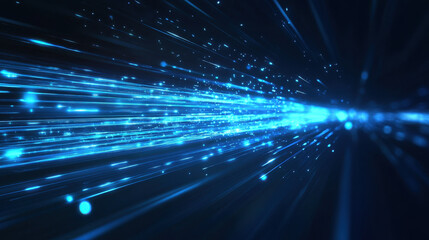 Obraz premium Abstract blue light rays background with a speed motion blur effect, a futuristic technology concept