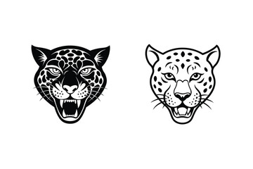 Black and White Jaguar Heads Wild Cat Icons, Vector Art