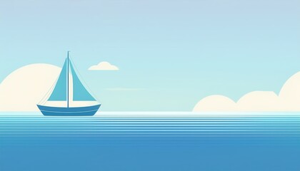 Naklejka premium minimalism, abstract vector illustration of the sea and a small ship