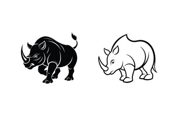 Black and White Rhino Illustrations Powerful Animal Designs
