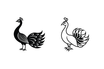 Obraz premium Stylized Peacock Pair Black and White Bird Illustrations