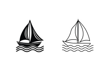 Sailing Boat Icons Simple Line Art, Nautical Vessel Designs