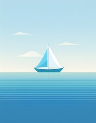 Naklejka premium minimalism, abstract vector illustration of the sea and a small ship