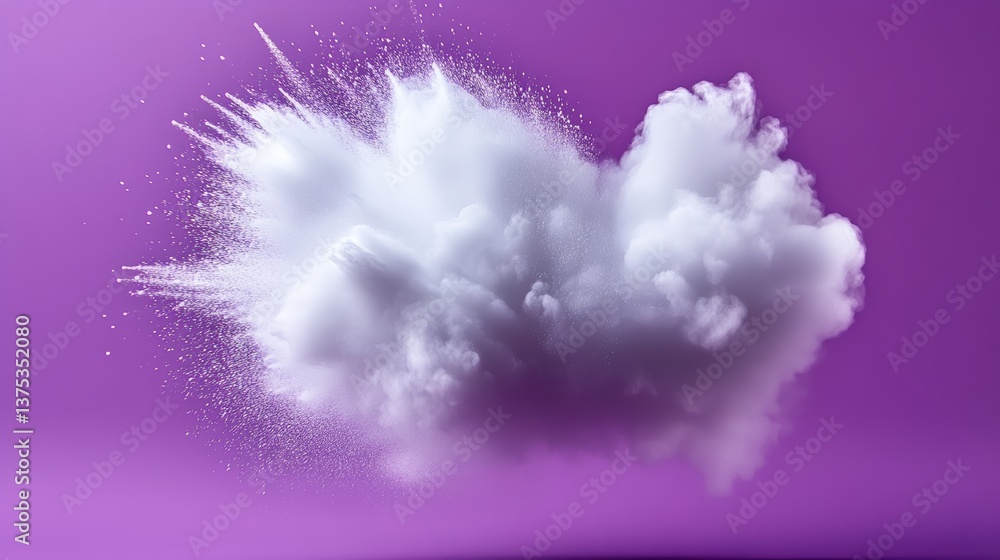 Aufkleber cloud of white powdery substance is exploding in the air. the cloud is white and has a lot of partic
