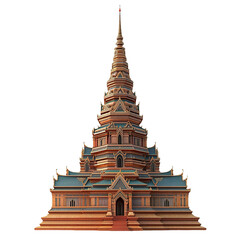 Obraz premium 3d front view illustration of Wat Na Phra Meru Thailand monument isolated on a white transparent background