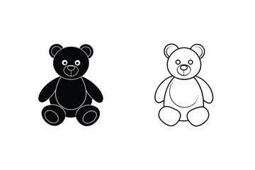 Black and White Teddy Bear Icons Simple, Cute, Childish Design