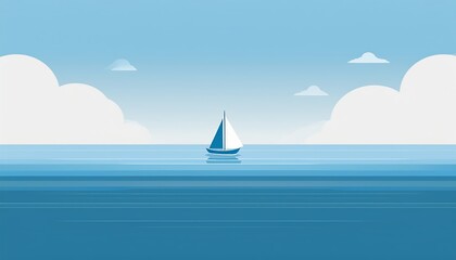 Naklejka premium minimalism, abstract vector illustration of the sea and a small ship