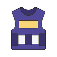 Bulletproof Vest Flat design style, navy blue tactical vest with armor padding, suitable for police illustrations, security graphics, and defense-related designs.