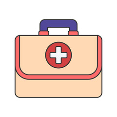 Obraz premium First Aid Kit Flat design style, beige medical case with a cross symbol, representing emergency care, suitable for healthcare graphics, safety guides, and survival kit illustrations.