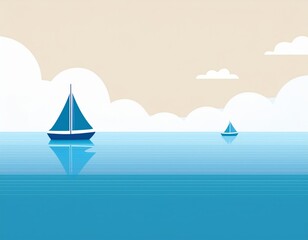 Fototapeta premium minimalism, abstract vector illustration of the sea and a small ship
