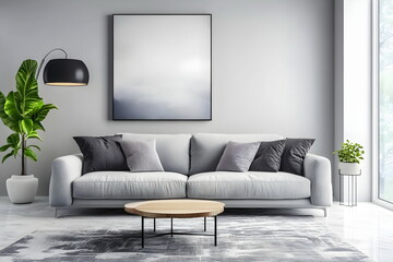 Modern Cozy Living Room Design Elegant Sofa Stylish Decor Greenery Light