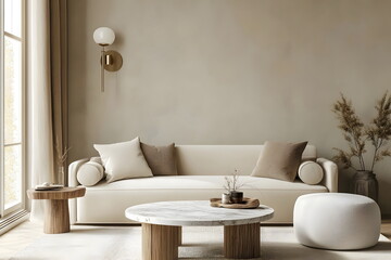 Modern Minimalist Living Room Soft Colors Elegant Furniture Natural Light