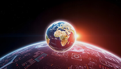 5g tech with world in a glowing planet , with white tonespng