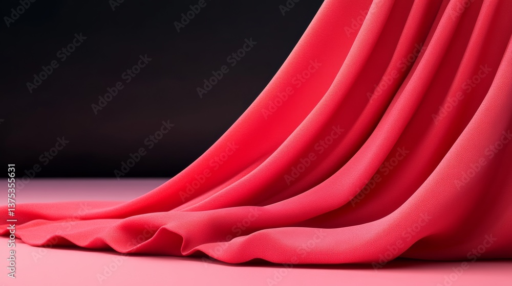 Poster red curtain is draped over a table. the curtain is long and flowing, creating a sense of elegance an