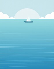 minimalism, abstract vector illustration of the sea and a small ship