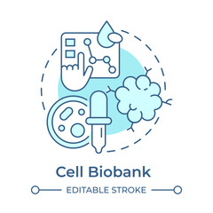 Cell biobanks soft blue concept icon. Biorepository of organic specimens. Therapeutic and research purposes. Round shape line illustration. Abstract idea. Graphic design. Easy to use in article