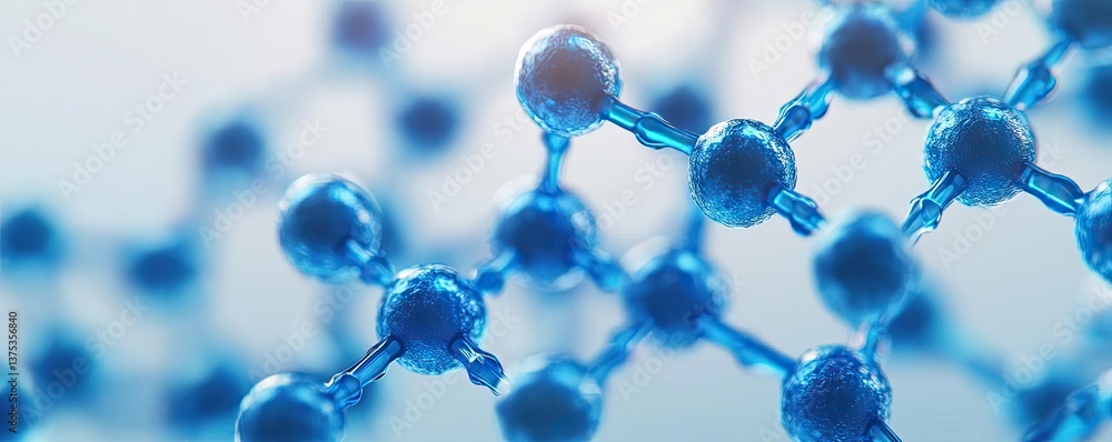 Poster blue exosome particles with 3d particle visualization concept. close-up view of blue molecular struc