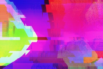 Obraz premium Vibrant glitch art in neon pink, blue, green. Retro Y2K, 2000s style, digital distortion, pixelated texture. Modern 90s, 2000s, Y2K creative banner, digital art, summer visuals, funky design.